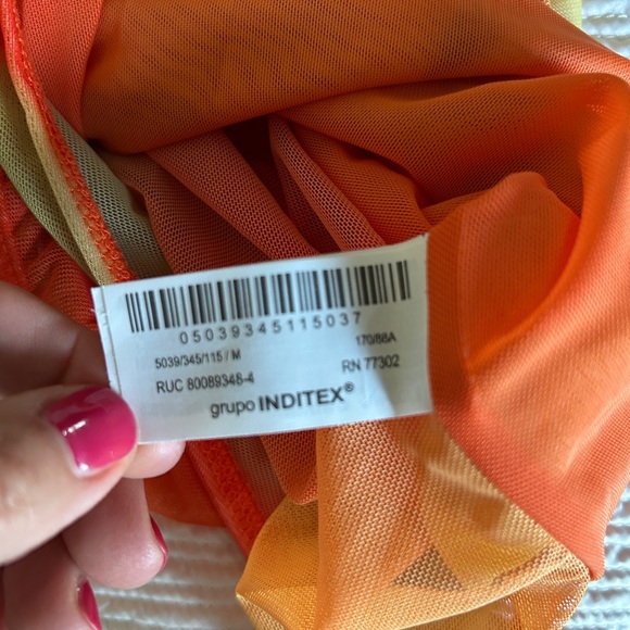 Women’s Zara Draped Tulle Bodysuit. Orange, Size Medium. NWT - Picture 5 of 6